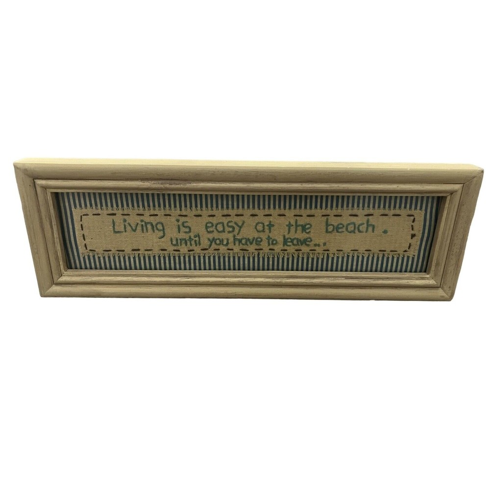 Living Is Easy At The Beach Needlepoint Wood Framed Wall Art Coastal Gift Decor